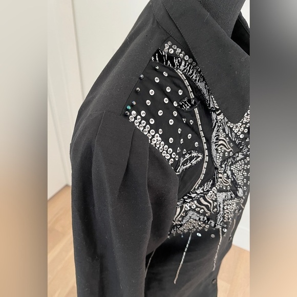 TOP TOPS Vintage Embellished Black Button Front Blouse Sequins Beads 80's Vibes - Picture 9 of 16